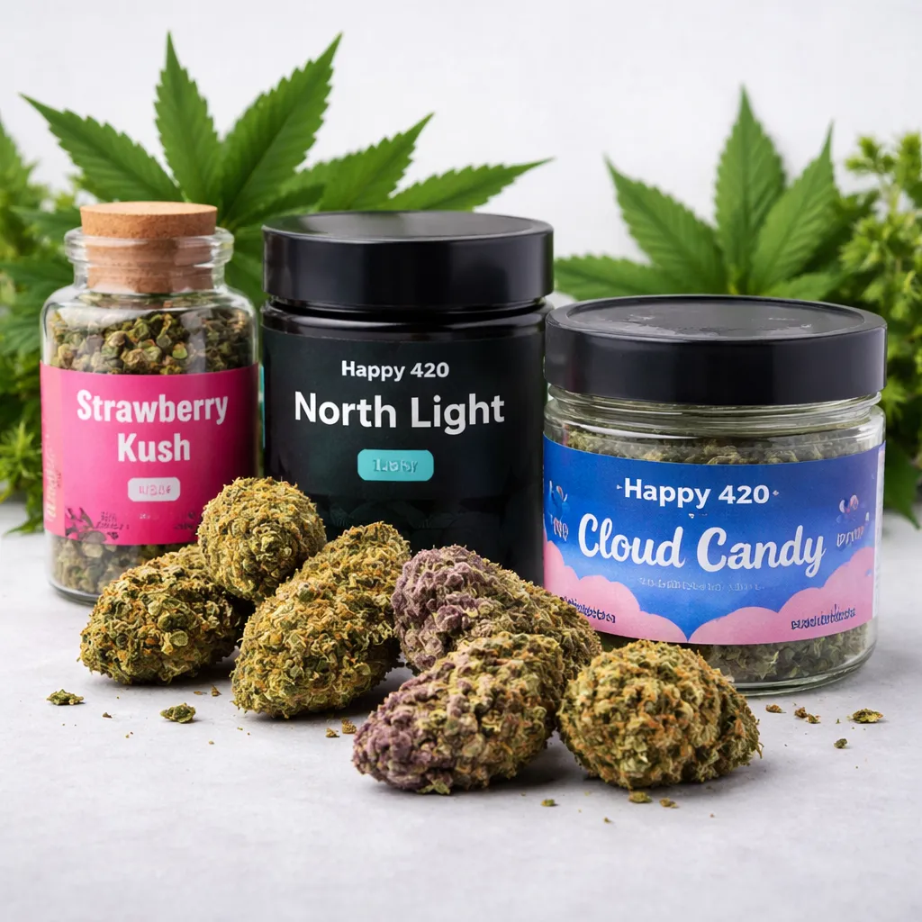 Happy420 Blüten-Sortiment im Überblick