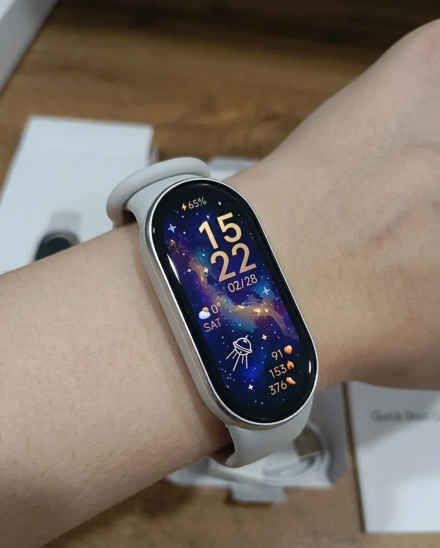Xiaomi Smart Band 10 on wrist with watch face