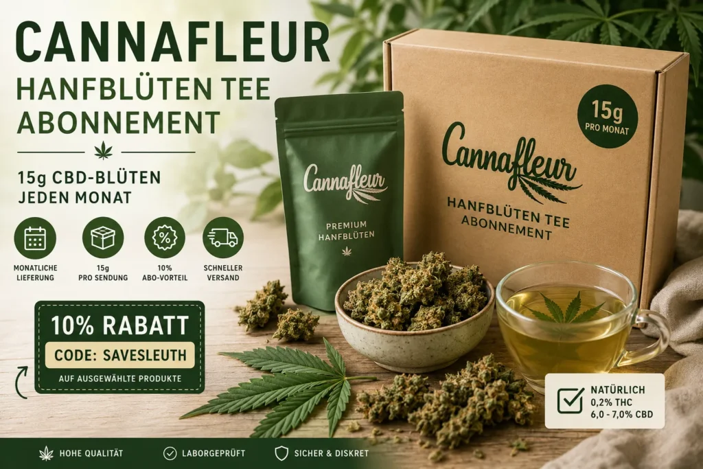 CannaFleur Hanfblüten Tee Abonnement mit CBD Blüten und Rabattcode