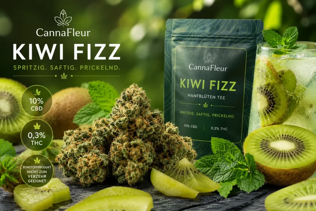 CannaFleur Kiwi Fizz Hanfblüten mit Kiwi, Minze und grünem Produktbeutel