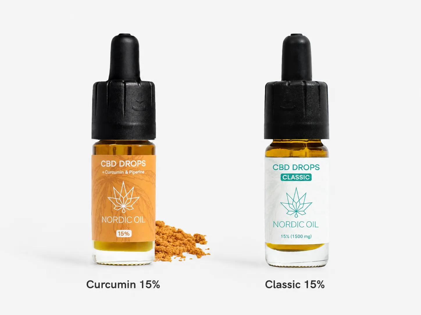 Nordic Oil CBD Öl Classic 15% und CBD Öl 15% mit Curcumin im Vergleich