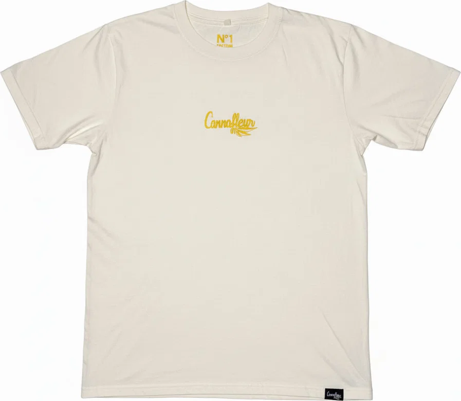 CannaFleur Unisex T-Shirt sandweiß mit gelbem Logo