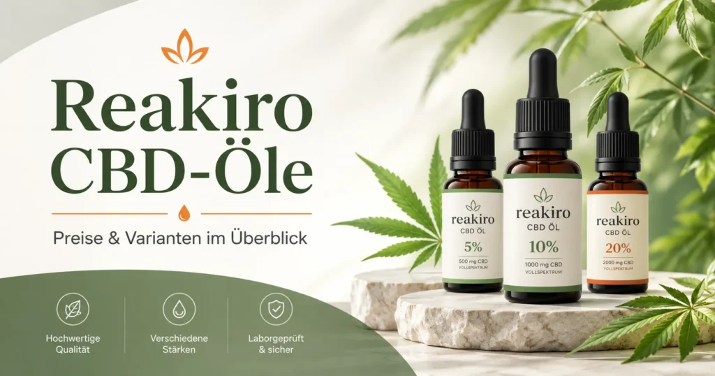 Reakiro CBD-Öle in verschiedenen Konzentrationen mit Pipettenflaschen