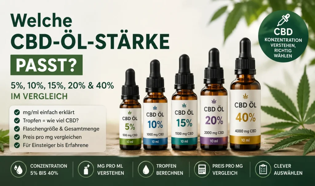 Welche CBD-Öl-Stärke passt? 5%, 10%, 15%, 20% & 40%