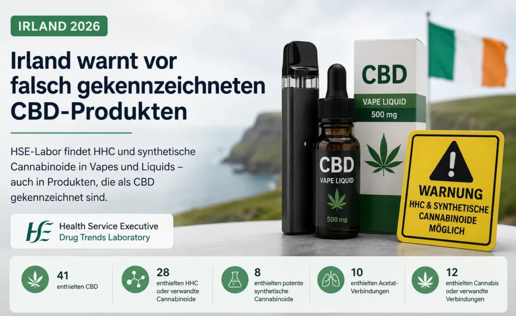CBD-Produkte in Irland – HSE warnt vor HHC und synthetischen Cannabinoiden