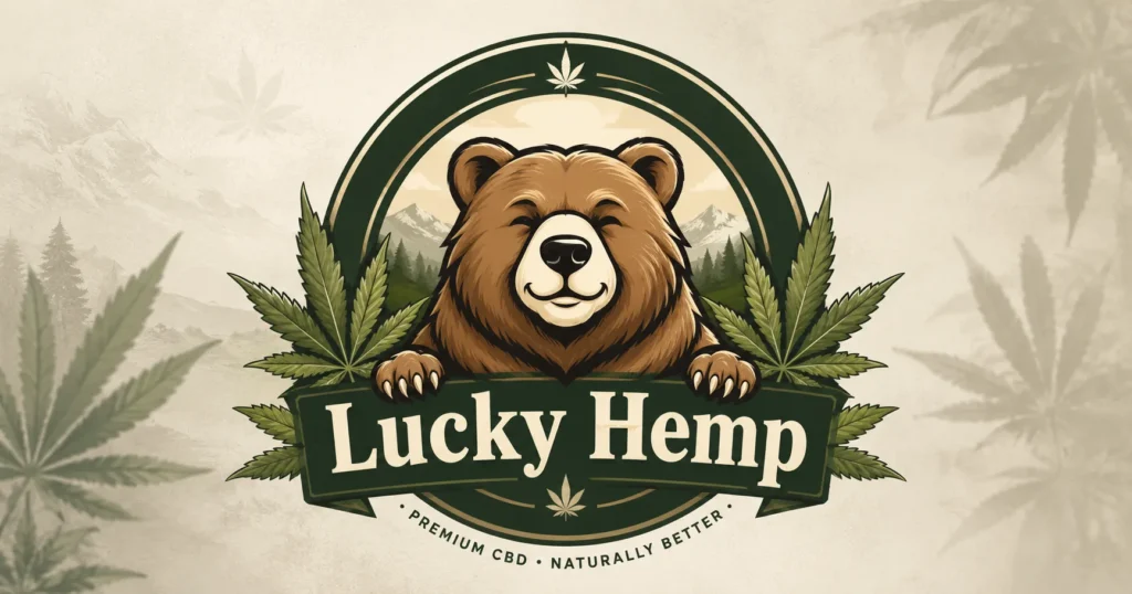 Lucky Hemp CBD Produkte mit Bären-Motiv und Hanfblättern