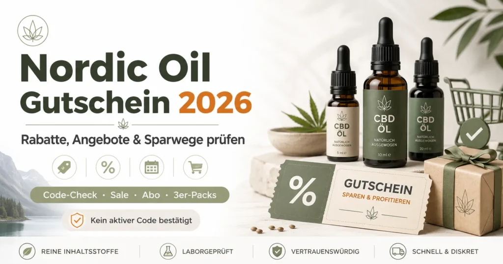 Nordic Oil Gutschein 2026 mit CBD-Ölen, Rabattkarte und Hinweis auf aktuelle Angebote