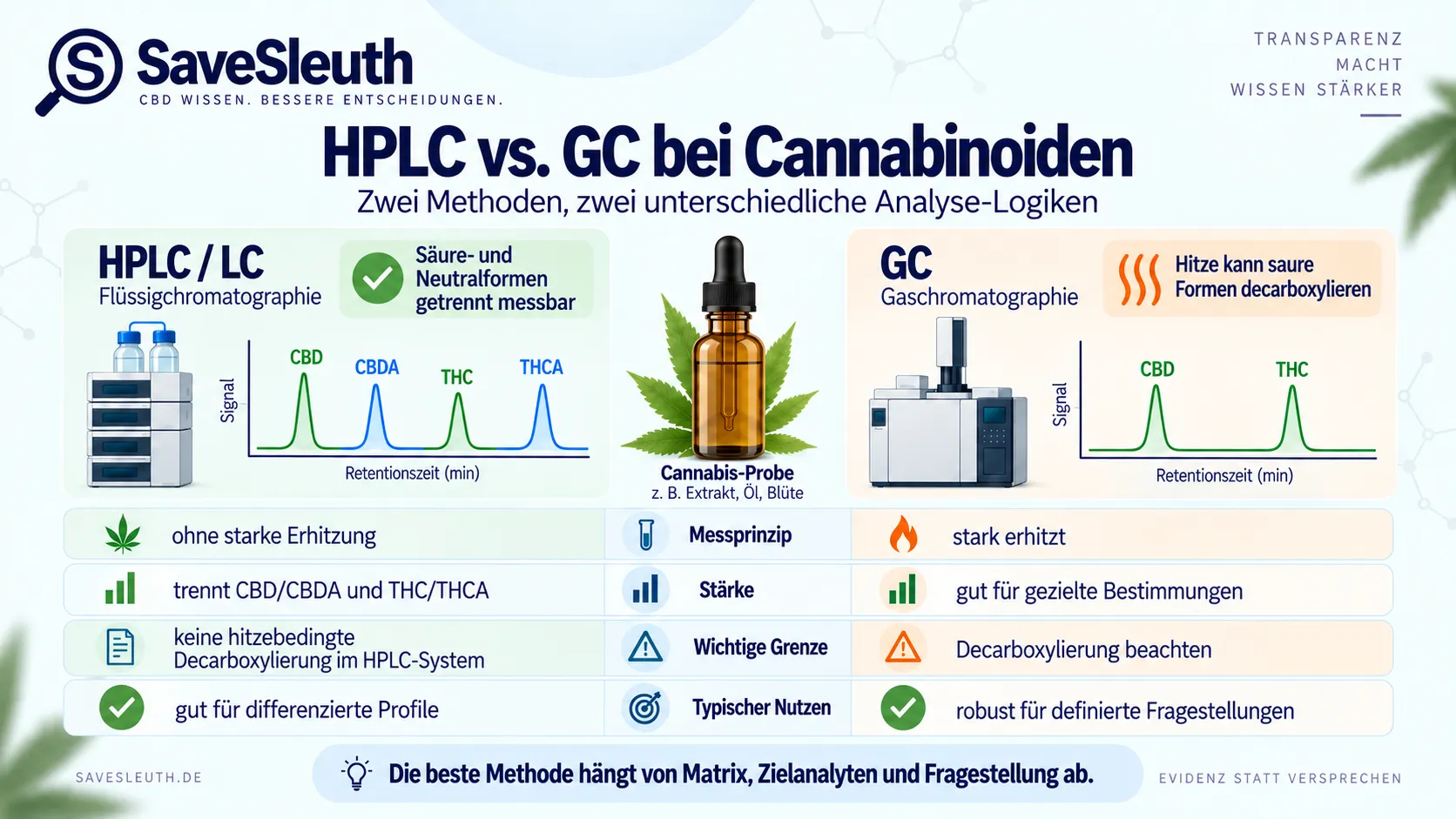 Vergleich von HPLC und GC bei der Cannabinoid-Analyse mit CBD, CBDA, THC und THCA