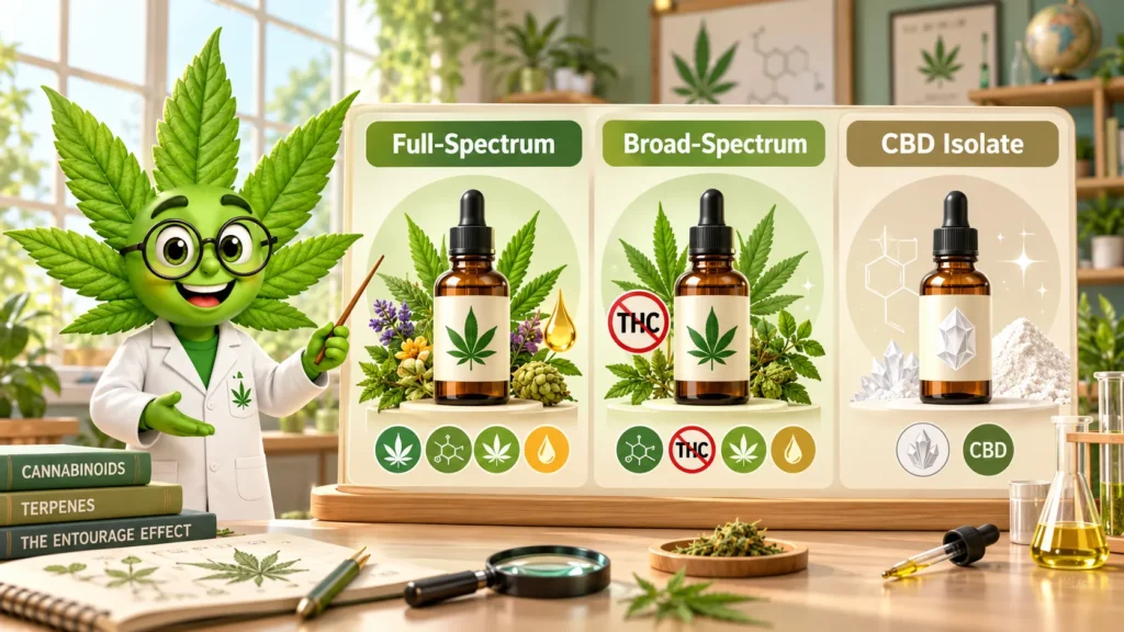 Full-spectrum, broad-spectrum and CBD isolate compared